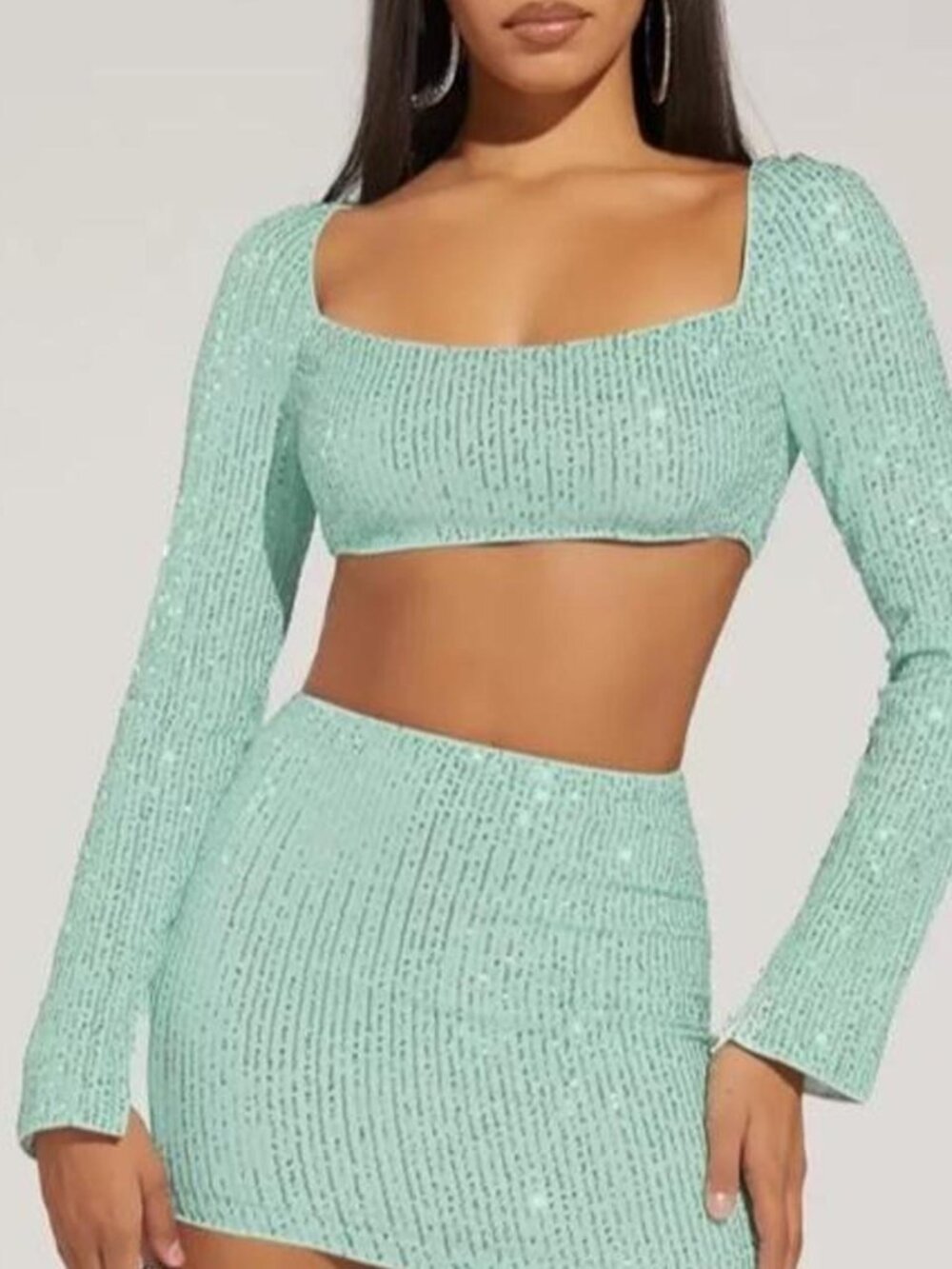 mint green sequin set